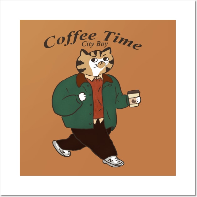 coffe and cat,coffee lover,coffee time Wall Art by LittleAdong